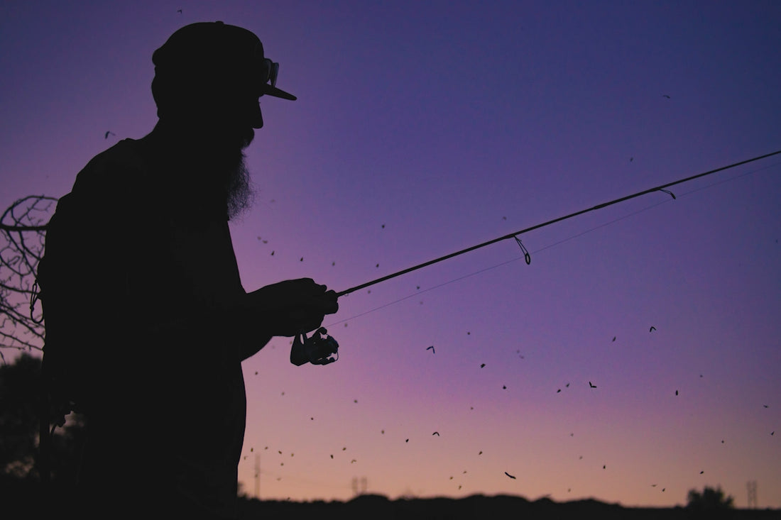 silhouette of man holding fishing rod