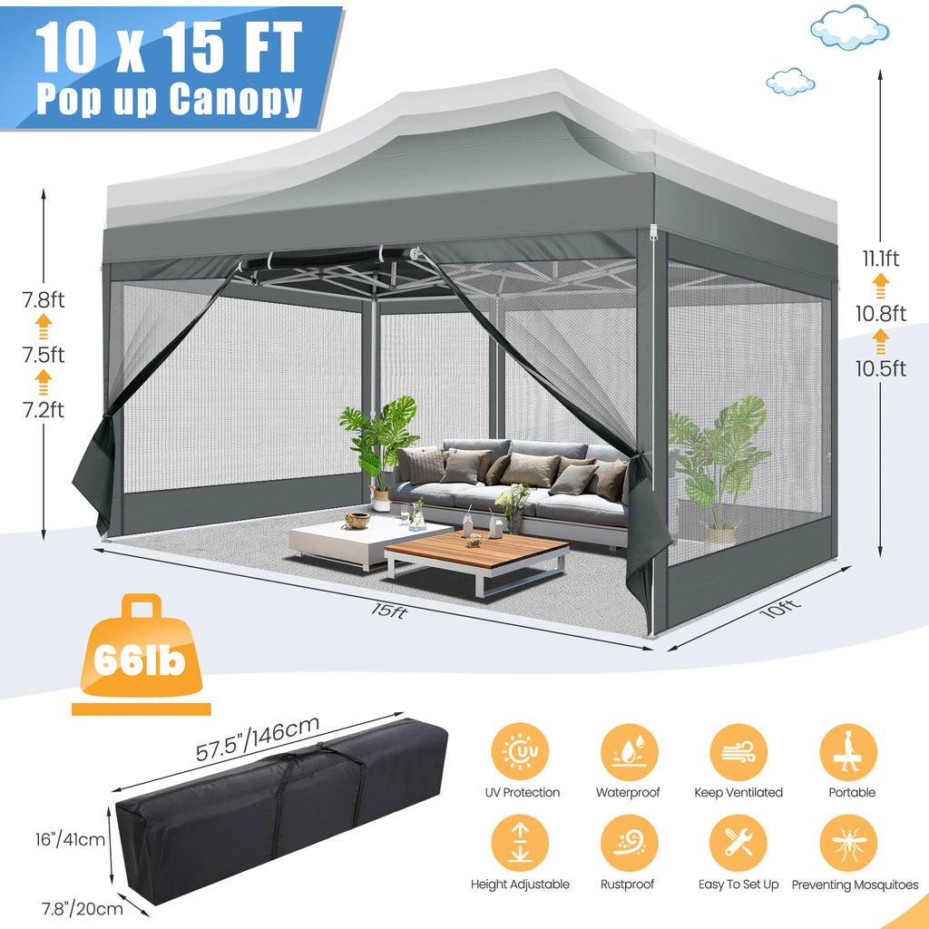 10x15 FT Heavy Duty Pop Up Canopy with 4 Sidewalls, Commercial Gazebo.