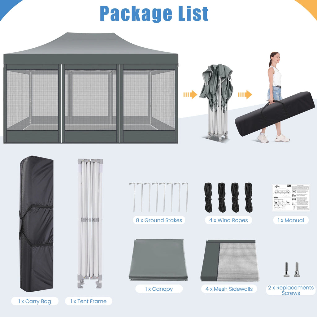 10x15 FT Heavy Duty Pop Up Canopy with 4 Sidewalls, Commercial Gazebo.