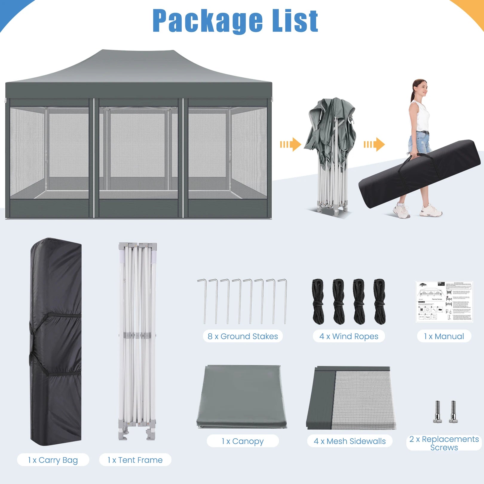 10x15 FT Heavy Duty Pop Up Canopy with 4 Sidewalls, Commercial Gazebo.