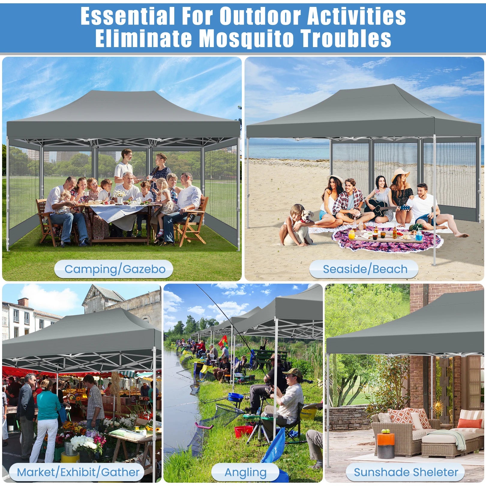 10x15 FT Heavy Duty Pop Up Canopy with 4 Sidewalls, Commercial Gazebo.
