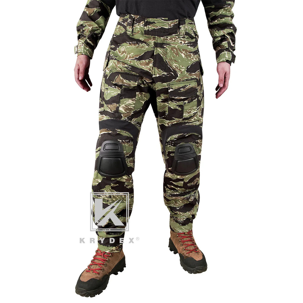 KRYDEX Camouflage Combat Uniform Clothing Hunting Hiking Tactical Shirt & Pants Suit Tiger Stripe Camo