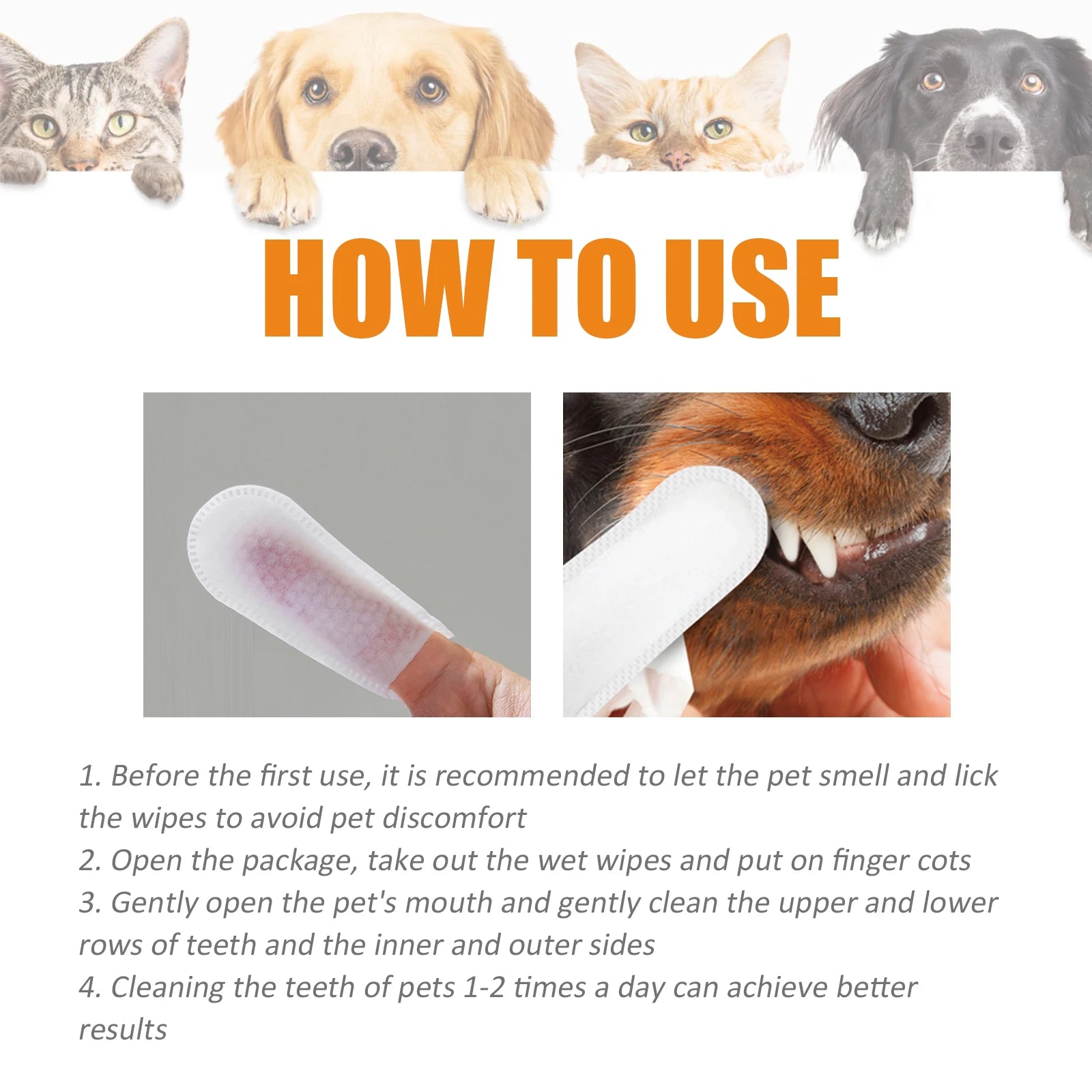 50PCS Pet Tooth Cleaning Finger Wipes Gentle Non-irritating.