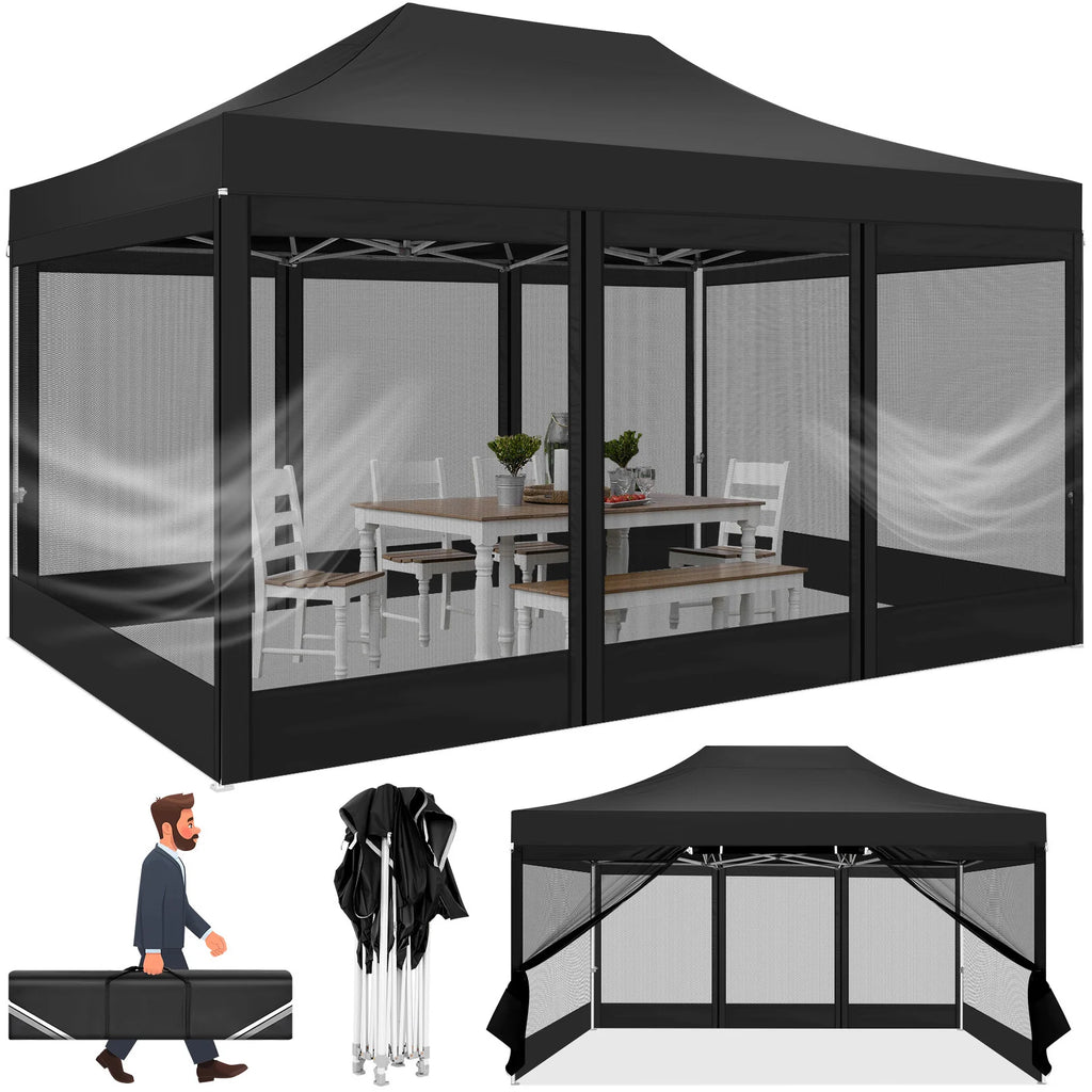 10x15 FT Heavy Duty Pop Up Canopy with 4 Sidewalls, Commercial Gazebo.