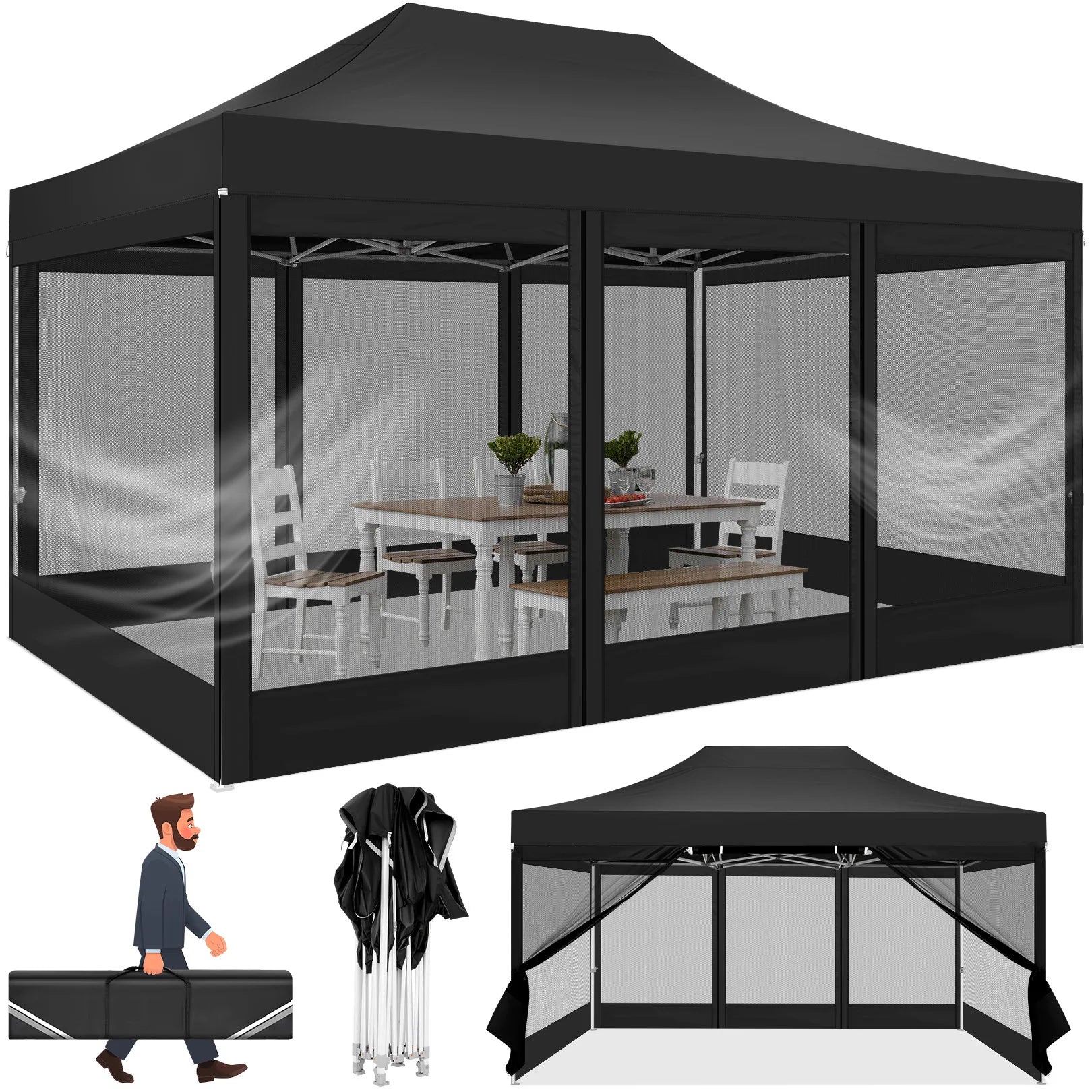 10x15 FT Heavy Duty Pop Up Canopy with 4 Sidewalls, Commercial Gazebo.