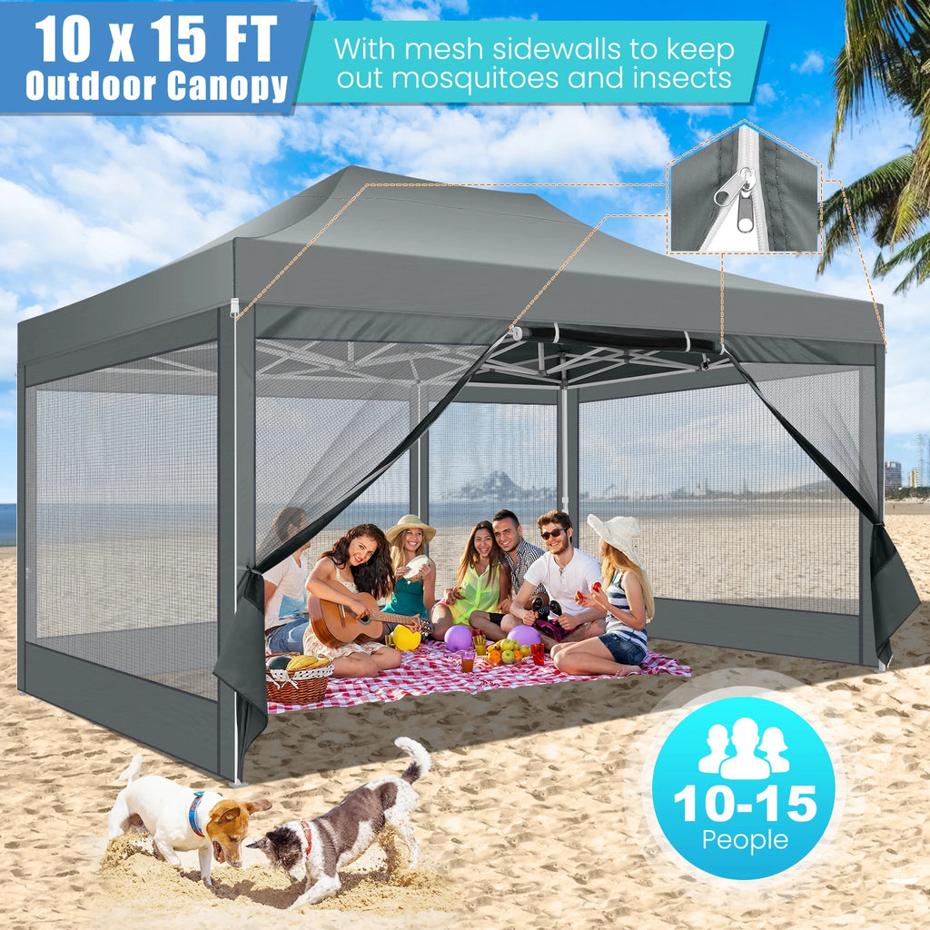 10x15 FT Heavy Duty Pop Up Canopy with 4 Sidewalls, Commercial Gazebo.
