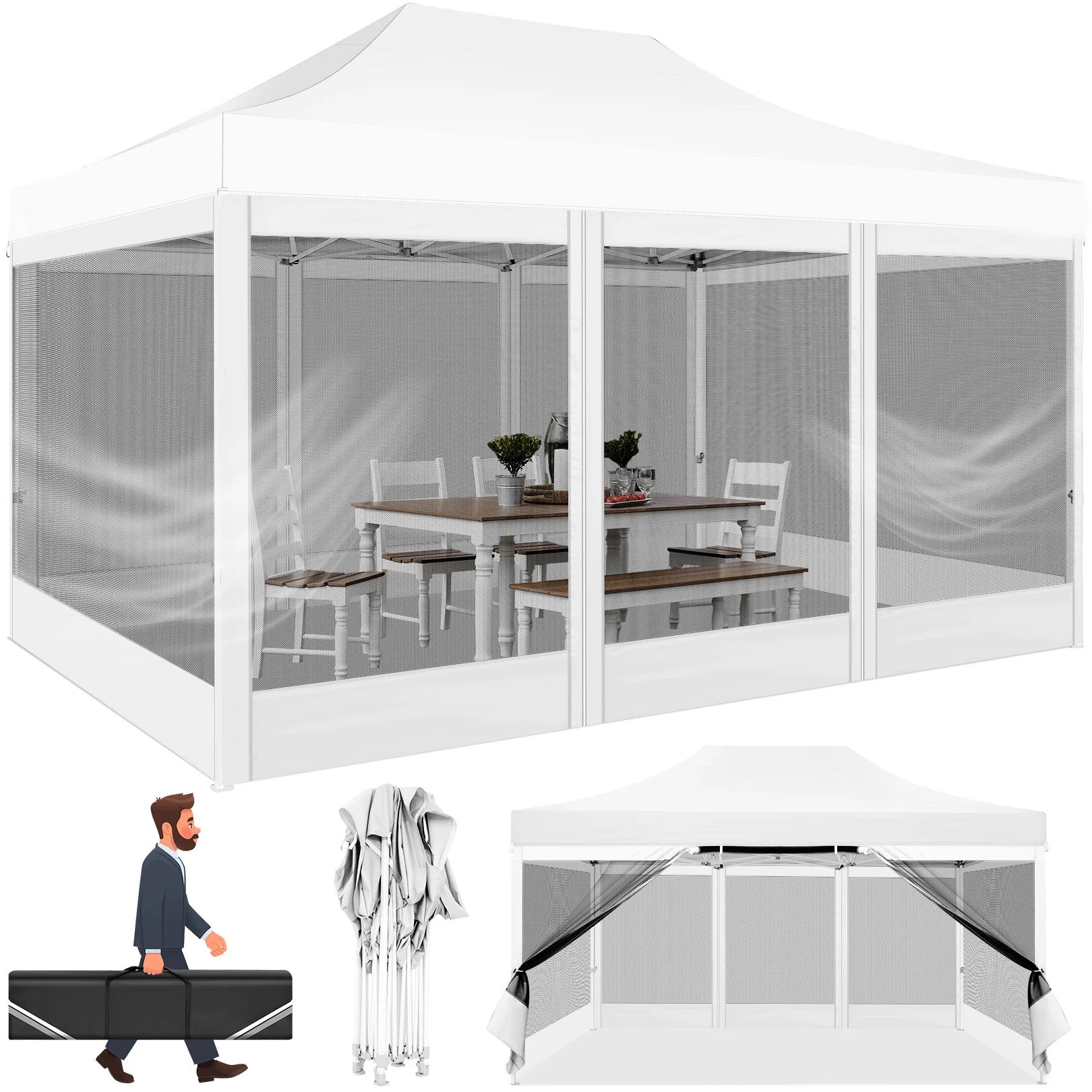 10x15 FT Heavy Duty Pop Up Canopy with 4 Sidewalls, Commercial Gazebo.