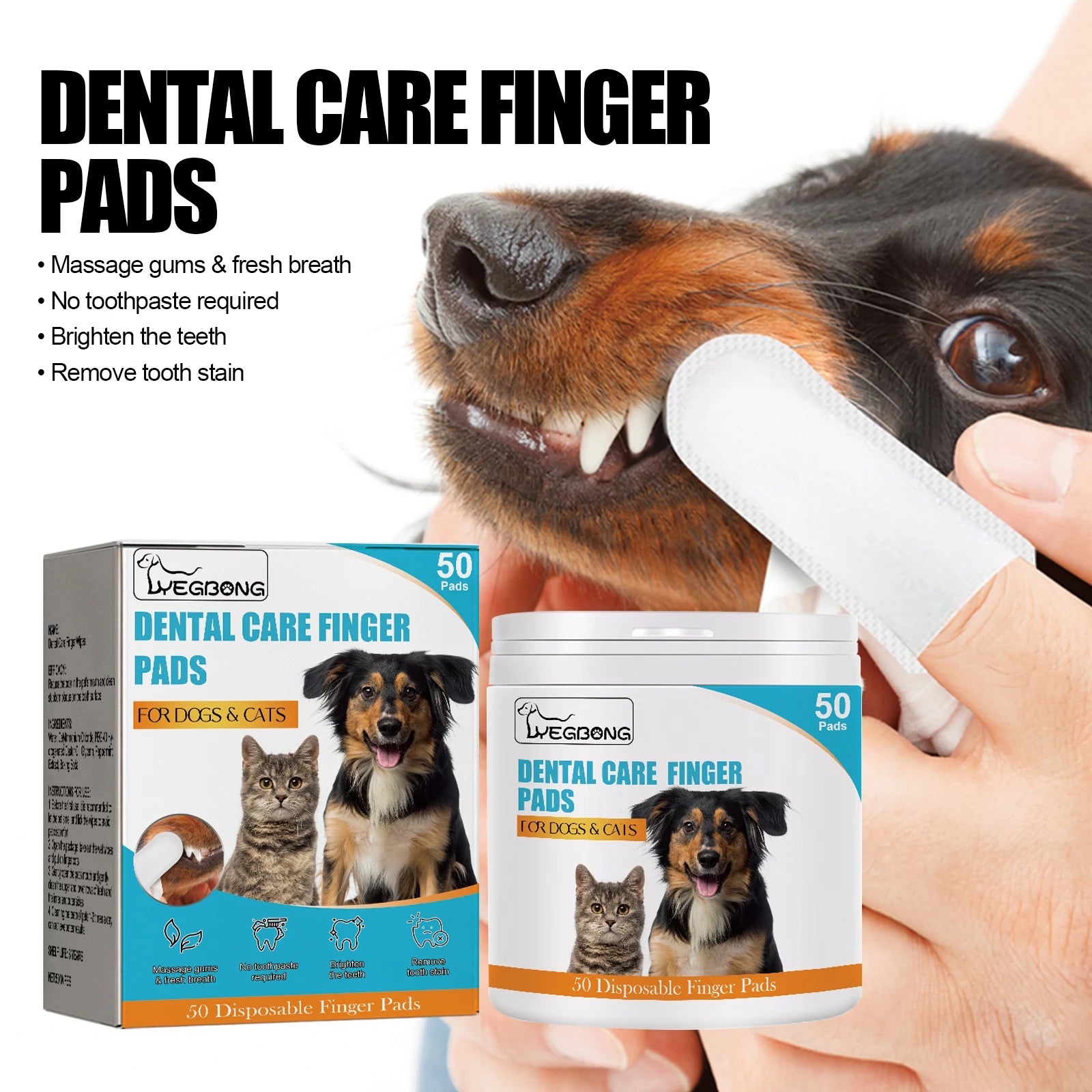 50PCS Pet Tooth Cleaning Finger Wipes Gentle Non-irritating.