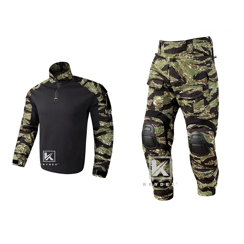 KRYDEX Camouflage Combat Uniform Clothing Hunting Hiking Tactical Shirt & Pants Suit Tiger Stripe Camo