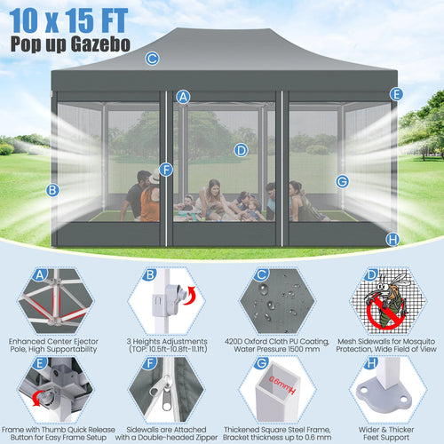 10x15 FT Heavy Duty Pop Up Canopy with 4 Sidewalls, Commercial Gazebo.