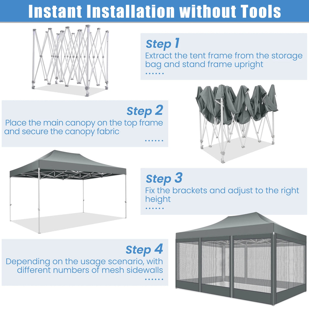10x15 FT Heavy Duty Pop Up Canopy with 4 Sidewalls, Commercial Gazebo.