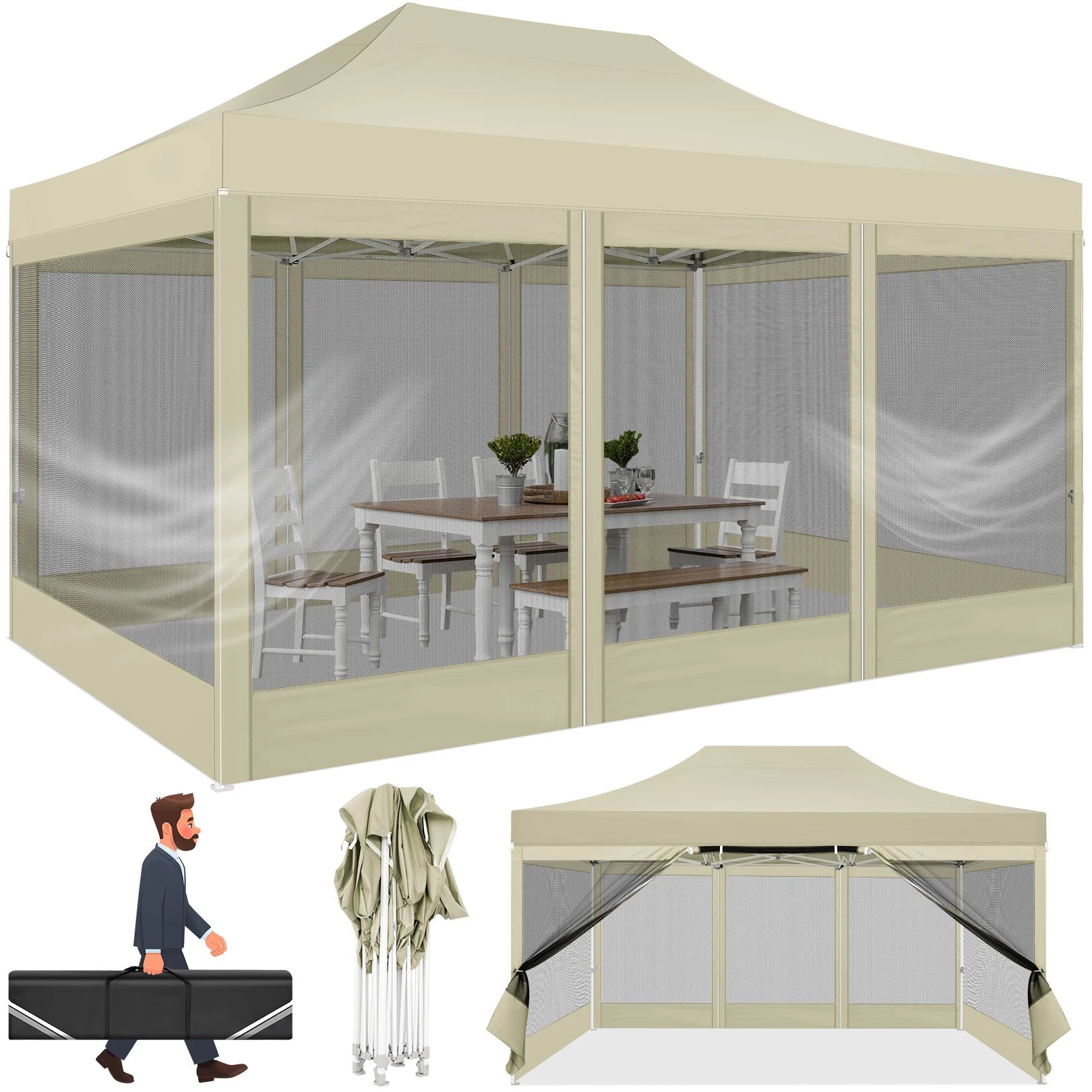 10x15 FT Heavy Duty Pop Up Canopy with 4 Sidewalls, Commercial Gazebo.