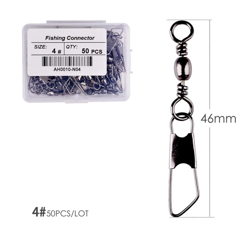 Brass Barrel Fishing Swivels with Interlock Snaps – 50-Pack | Sizes 1–14, 1/0–3/0