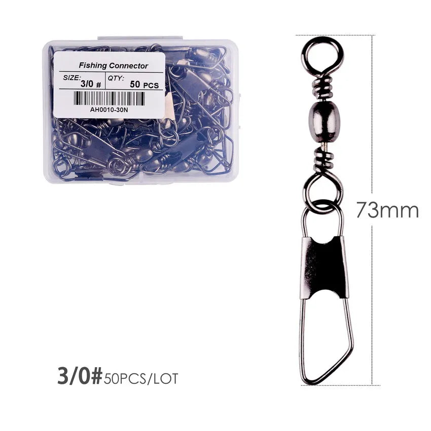 Brass Barrel Fishing Swivels with Interlock Snaps – 50-Pack | Sizes 1–14, 1/0–3/0