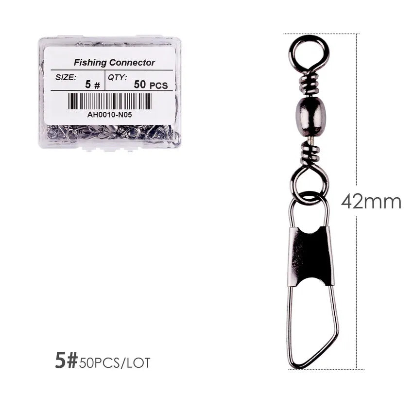 Brass Barrel Fishing Swivels with Interlock Snaps – 50-Pack | Sizes 1–14, 1/0–3/0