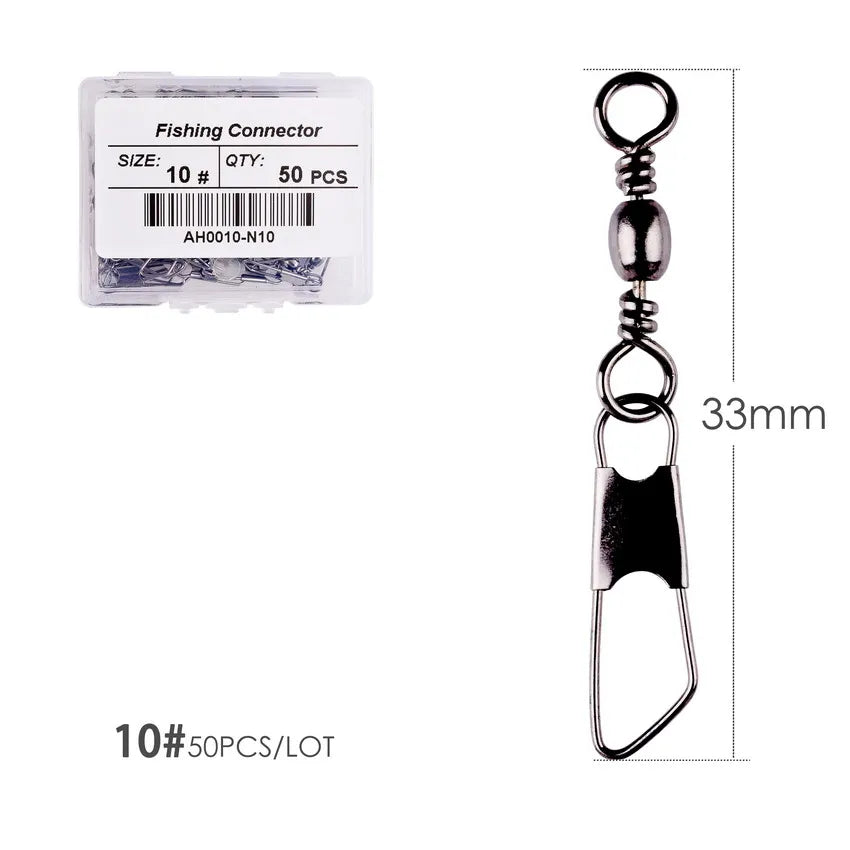 Brass Barrel Fishing Swivels with Interlock Snaps – 50-Pack | Sizes 1–14, 1/0–3/0