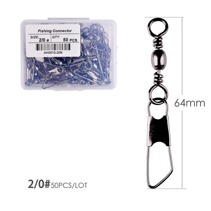 Brass Barrel Fishing Swivels with Interlock Snaps – 50-Pack | Sizes 1–14, 1/0–3/0