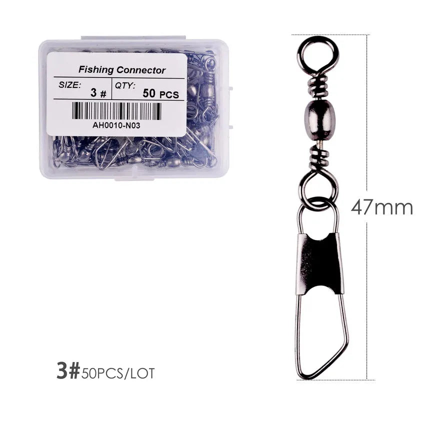 Brass Barrel Fishing Swivels with Interlock Snaps – 50-Pack | Sizes 1–14, 1/0–3/0