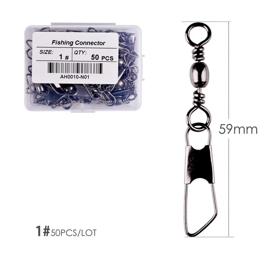 Brass Barrel Fishing Swivels with Interlock Snaps – 50-Pack | Sizes 1–14, 1/0–3/0