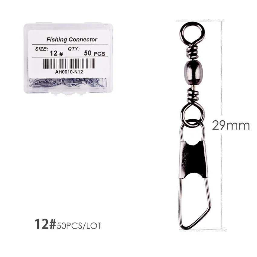 Brass Barrel Fishing Swivels with Interlock Snaps – 50-Pack | Sizes 1–14, 1/0–3/0