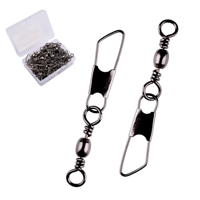 Brass Barrel Fishing Swivels with Interlock Snaps – 50-Pack | Sizes 1–14, 1/0–3/0