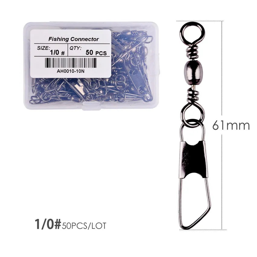 Brass Barrel Fishing Swivels with Interlock Snaps – 50-Pack | Sizes 1–14, 1/0–3/0