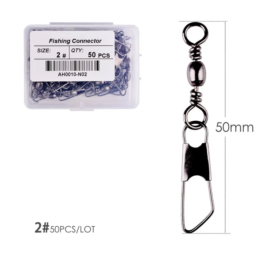 Brass Barrel Fishing Swivels with Interlock Snaps – 50-Pack | Sizes 1–14, 1/0–3/0