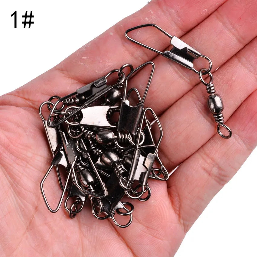 Brass Barrel Fishing Swivels with Interlock Snaps – 50-Pack | Sizes 1–14, 1/0–3/0