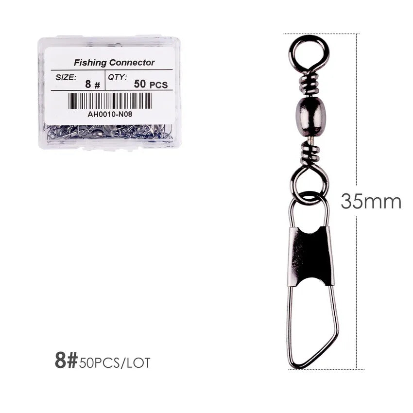 Brass Barrel Fishing Swivels with Interlock Snaps – 50-Pack | Sizes 1–14, 1/0–3/0