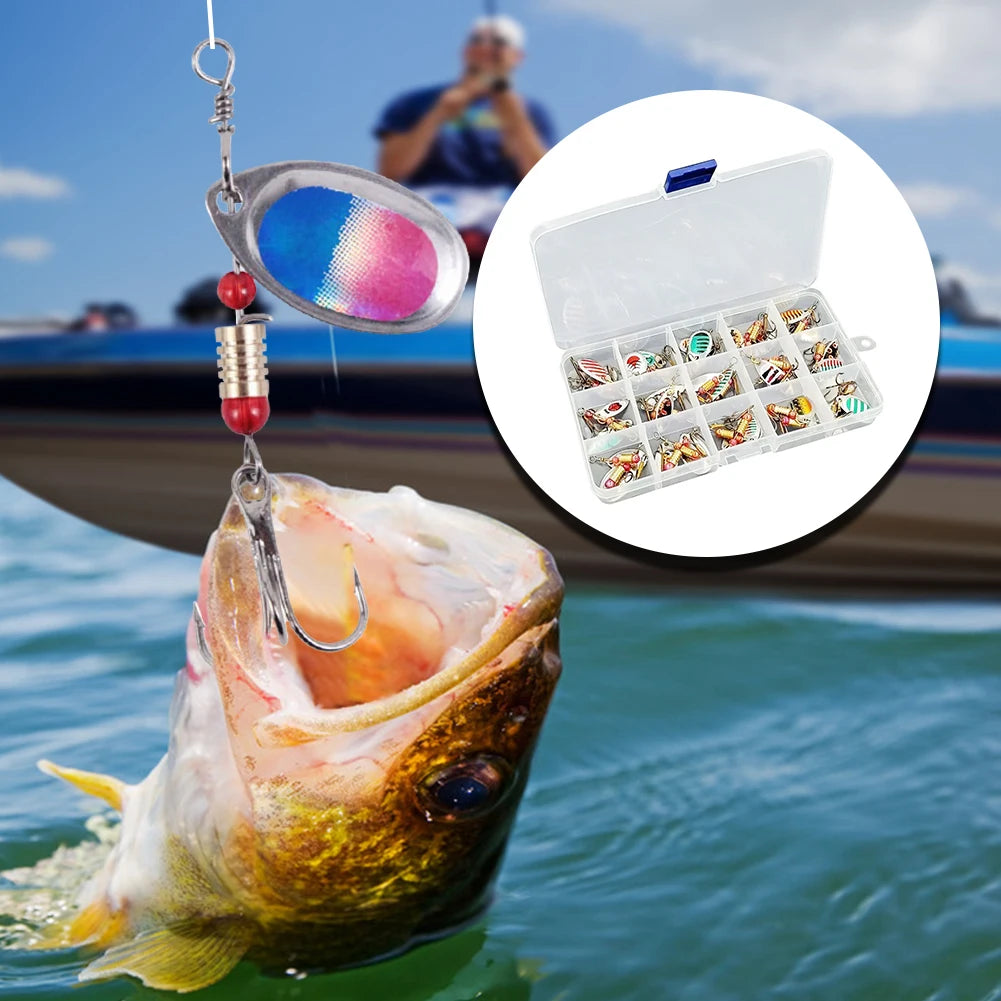 30pcs Metal Spoon Spinner Fishing Lure with Treble Hook Fishing Wobblers Freshwater and Saltwater
