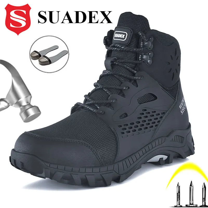 Work Boots Indestructible Safety Shoes Men Steel Toe Shoes Puncture-Proof Sneakers.