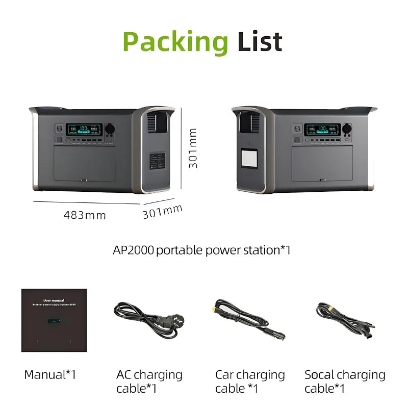 Camping Equipment Portable Power Station 2048WH Power Bank LiFePO4 Battery 2400W.