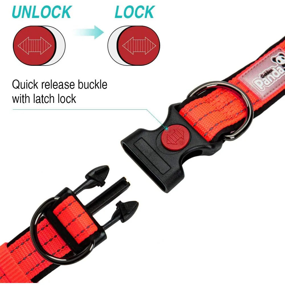 Adjustable Reflective Dog Collar - Soft Foam Padded Nylon with Quick Release