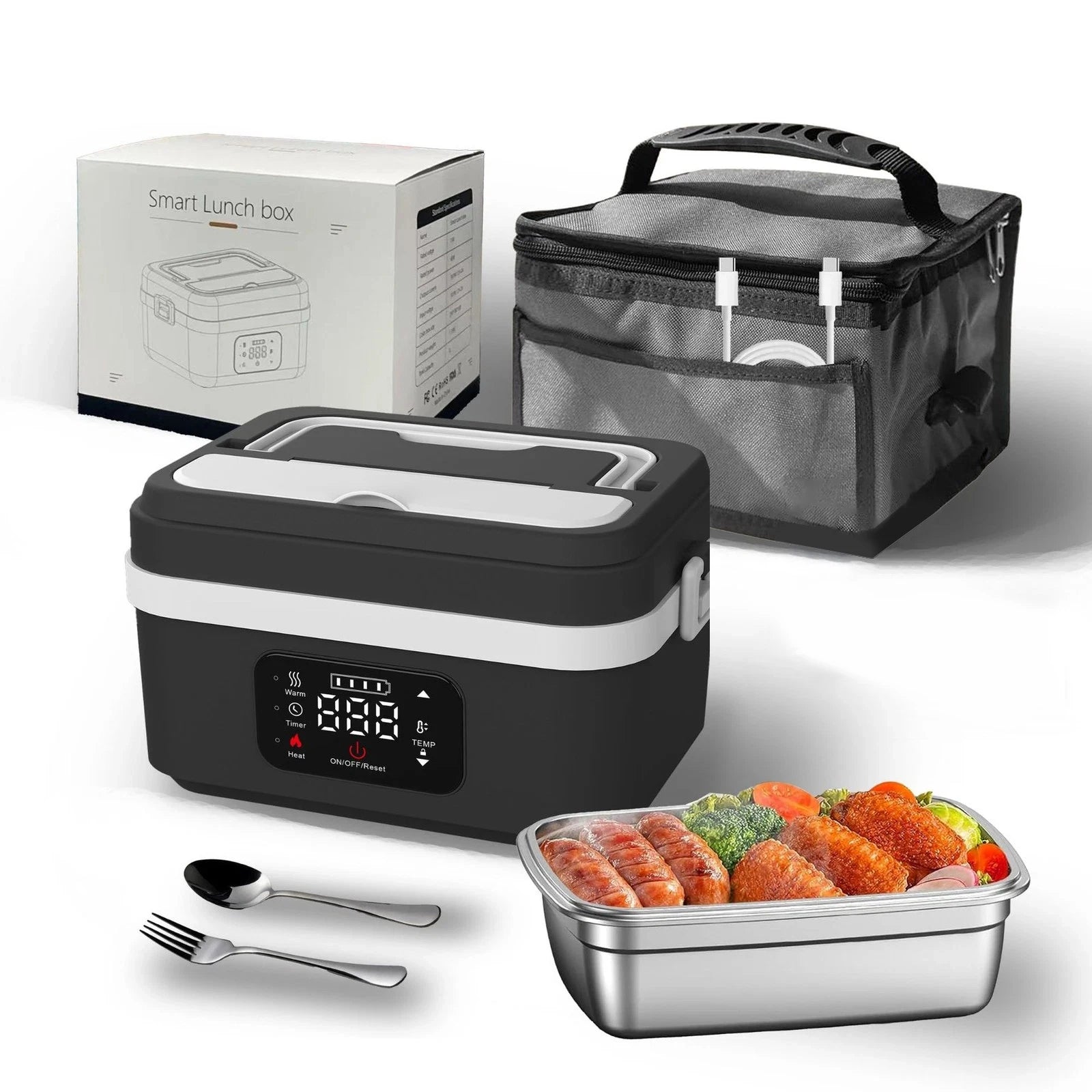 Wireless Electric Insulated Lunch Box - Built-in 8000mAh Battery, 60W Heating Lunch Box.