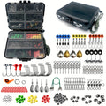 187 piece fishing tackle kit laid out with hooks, sinkers, swivels and bobbers
