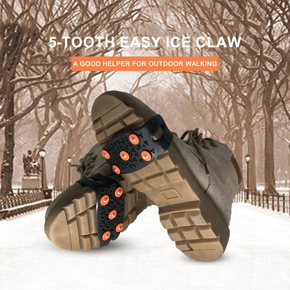 1-10Pair 5-Stud Anti Slip Crampons Snow Claw Shoe.