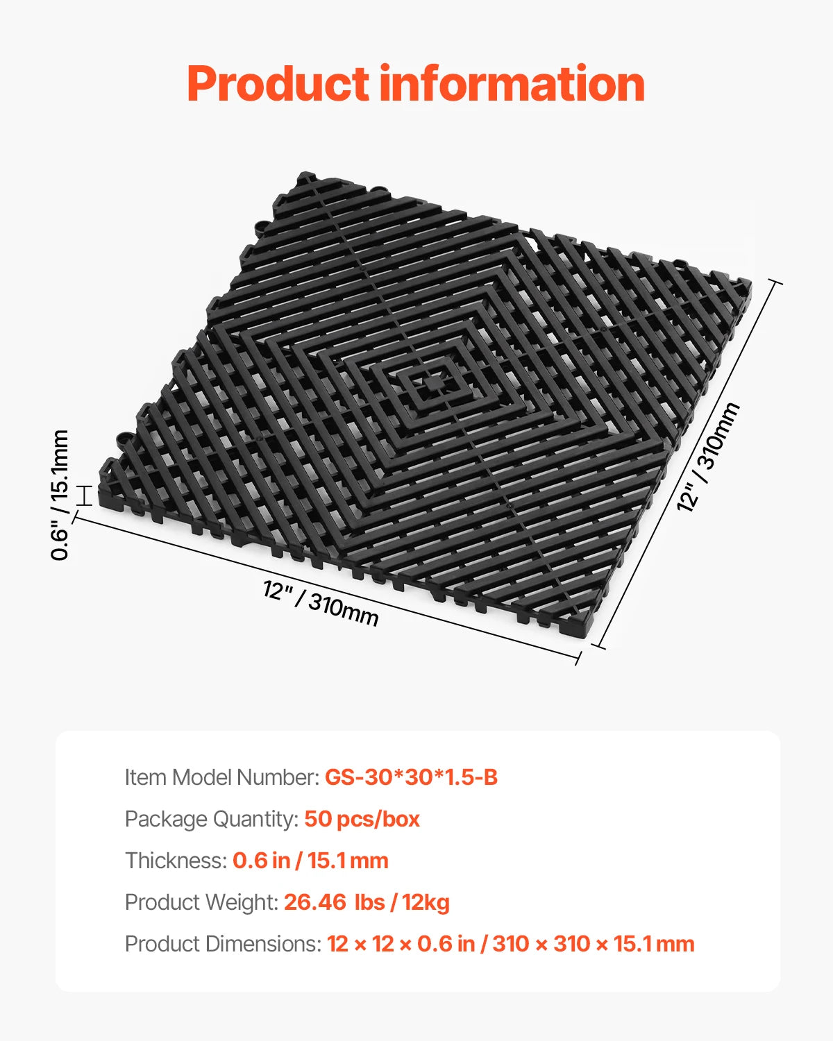 SucceBuy Interlocking Drainage Mat 12inx12in.