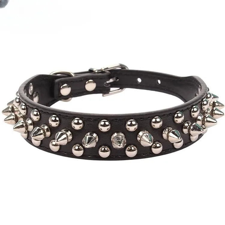 Adjustable Leather Pet Dog collar Neck Strap Supplies PU Leather Punk.