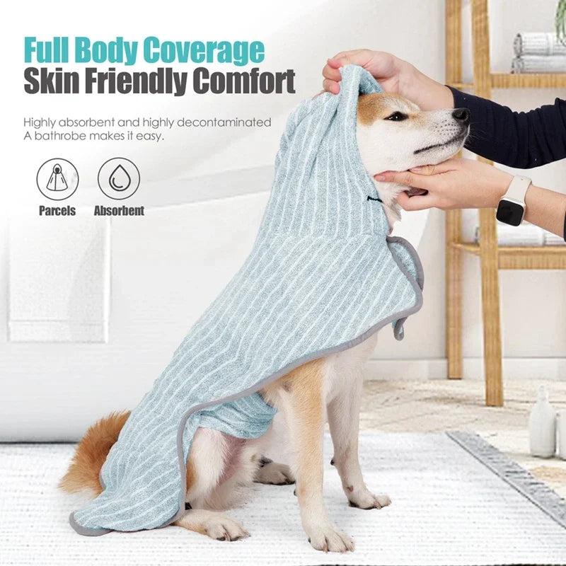 Pet Bathrobe Coat Fast Water Absorbent Towel for Large Medium Small Dogs.