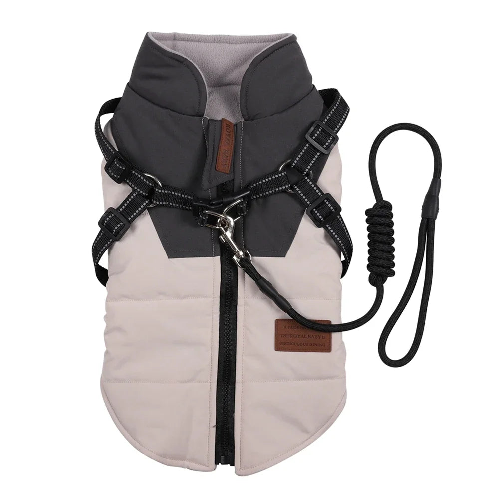Winter Pet Dog Jacket With Harness Warm Dog Clothes For Labrador Waterproof Big Dog.