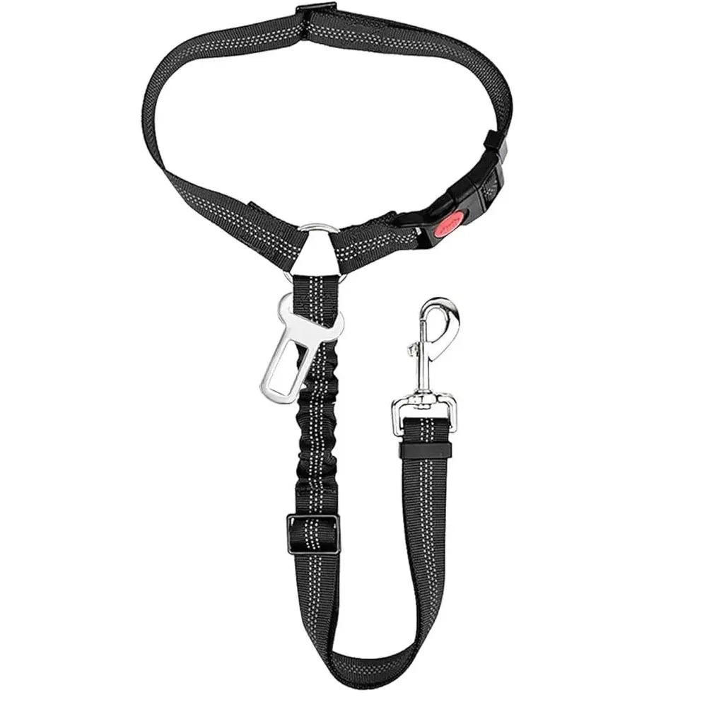2-in-1 Dog Car Seatbelt Headrest Restraint Adjustable Reflective Pet Safety.