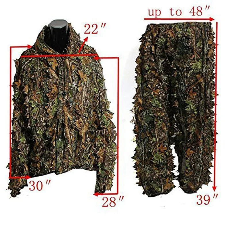 3D Ghillie Suit Tactical Outdoor Camouflage Clothes Leafy Bionic Jungle.