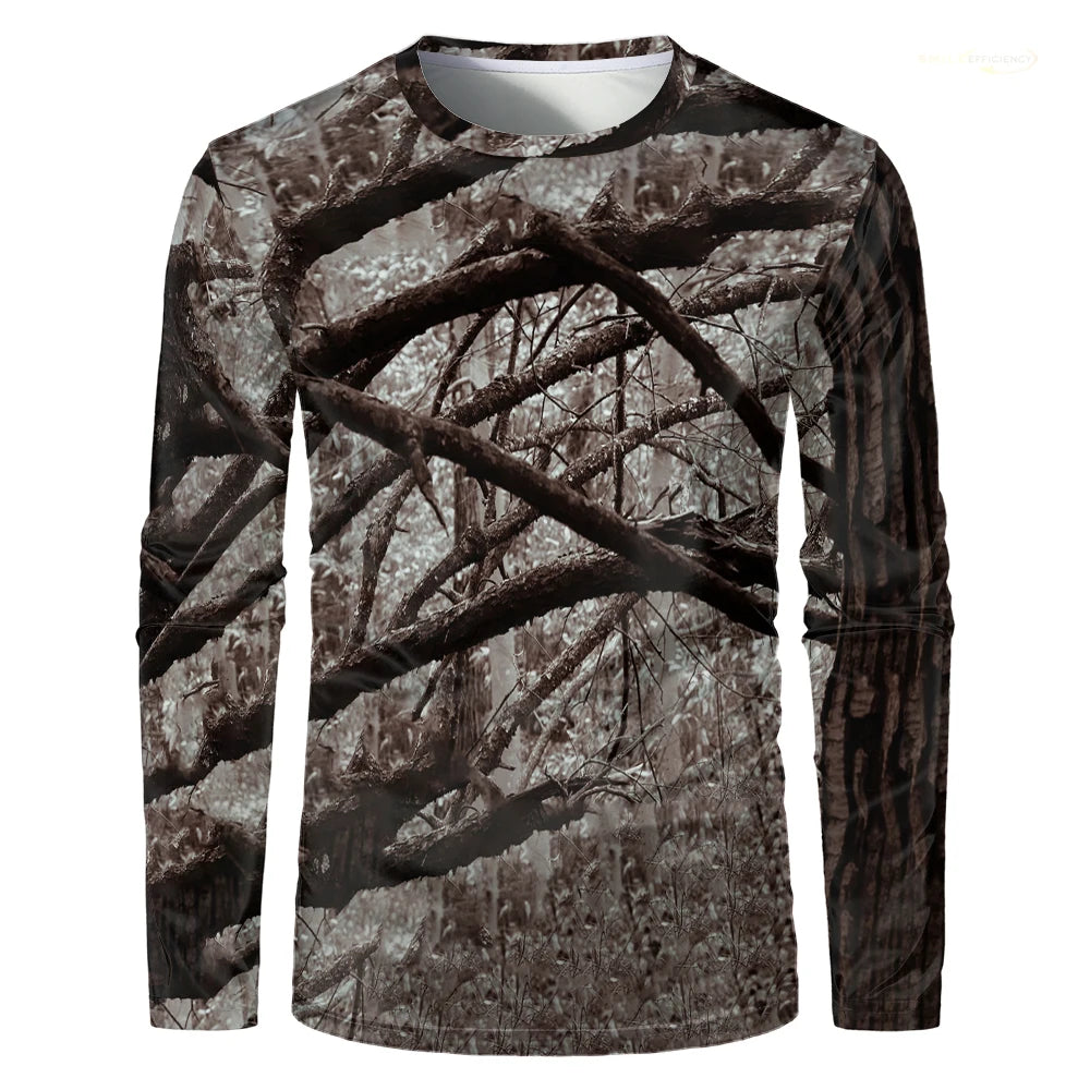 Men Camouflage Forest Hunting T-shirt Utdoor Quick Drying Breathable Hiking Long Sleeve.