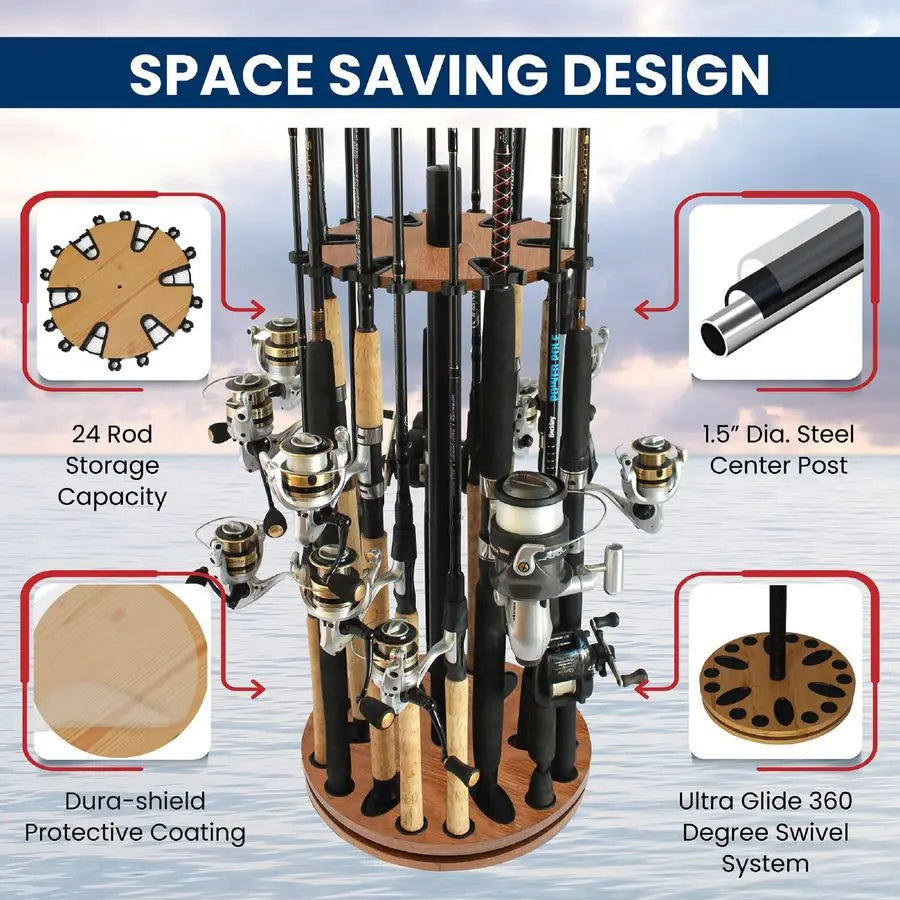 Creek Creations Fishing Rod Holder 360 Spinning Rack for Garage Organization.