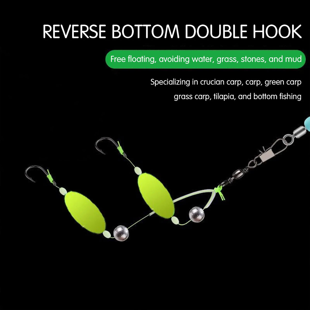 10PCS Buoyant Fishing Hooks Kit Double Hook Reverse Suspended Euro Rig with Golden Sleeve for Bass Trout Saltwater Fishing