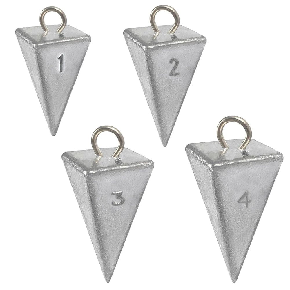 Pyramid Fishing Sinker Weights 4-Pack – 1/2/3/4oz for Catfish, Surf & Saltwater Rigs