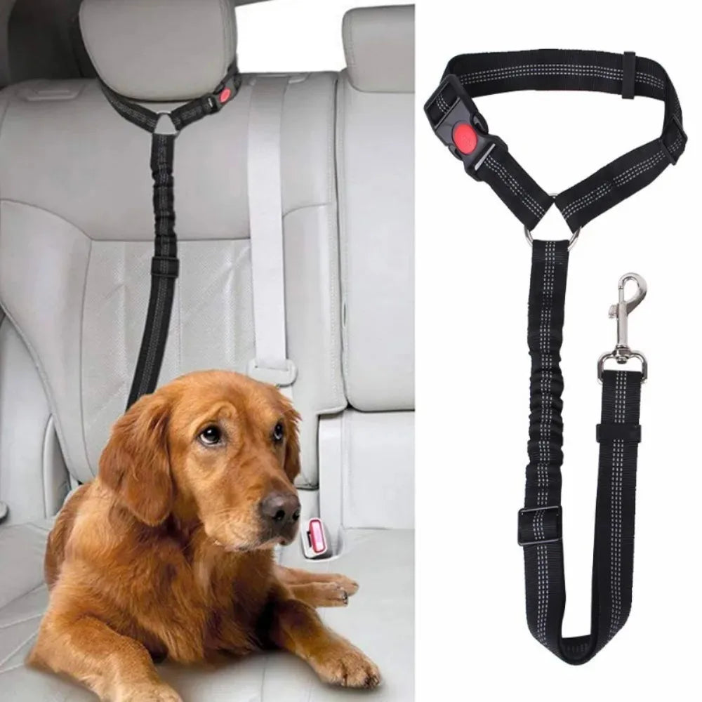 2-in-1 Dog Car Seatbelt Headrest Restraint Adjustable Reflective Pet Safety.