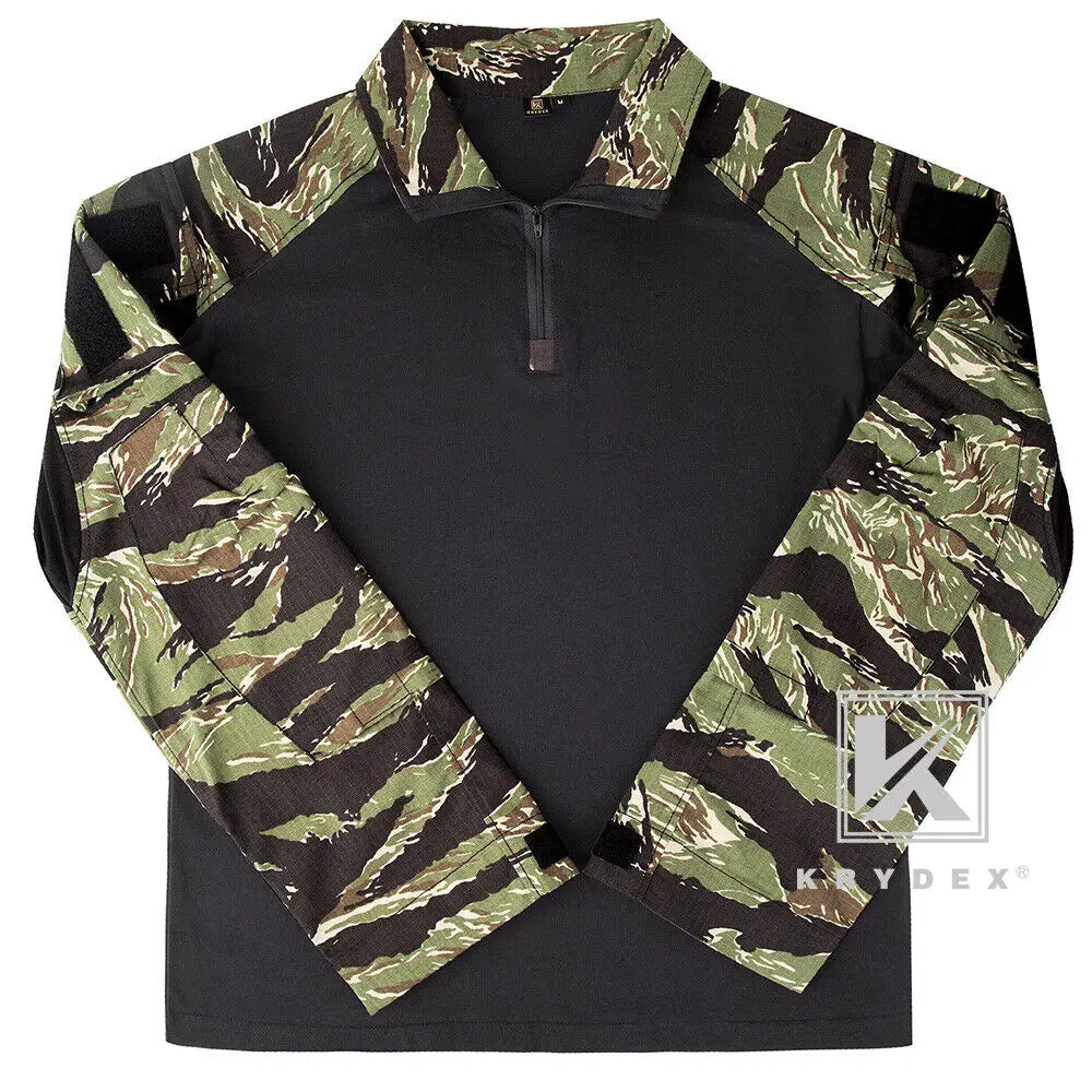 KRYDEX Camouflage Combat Uniform Clothing Hunting Hiking Tactical Shirt & Pants Suit Tiger Stripe Camo
