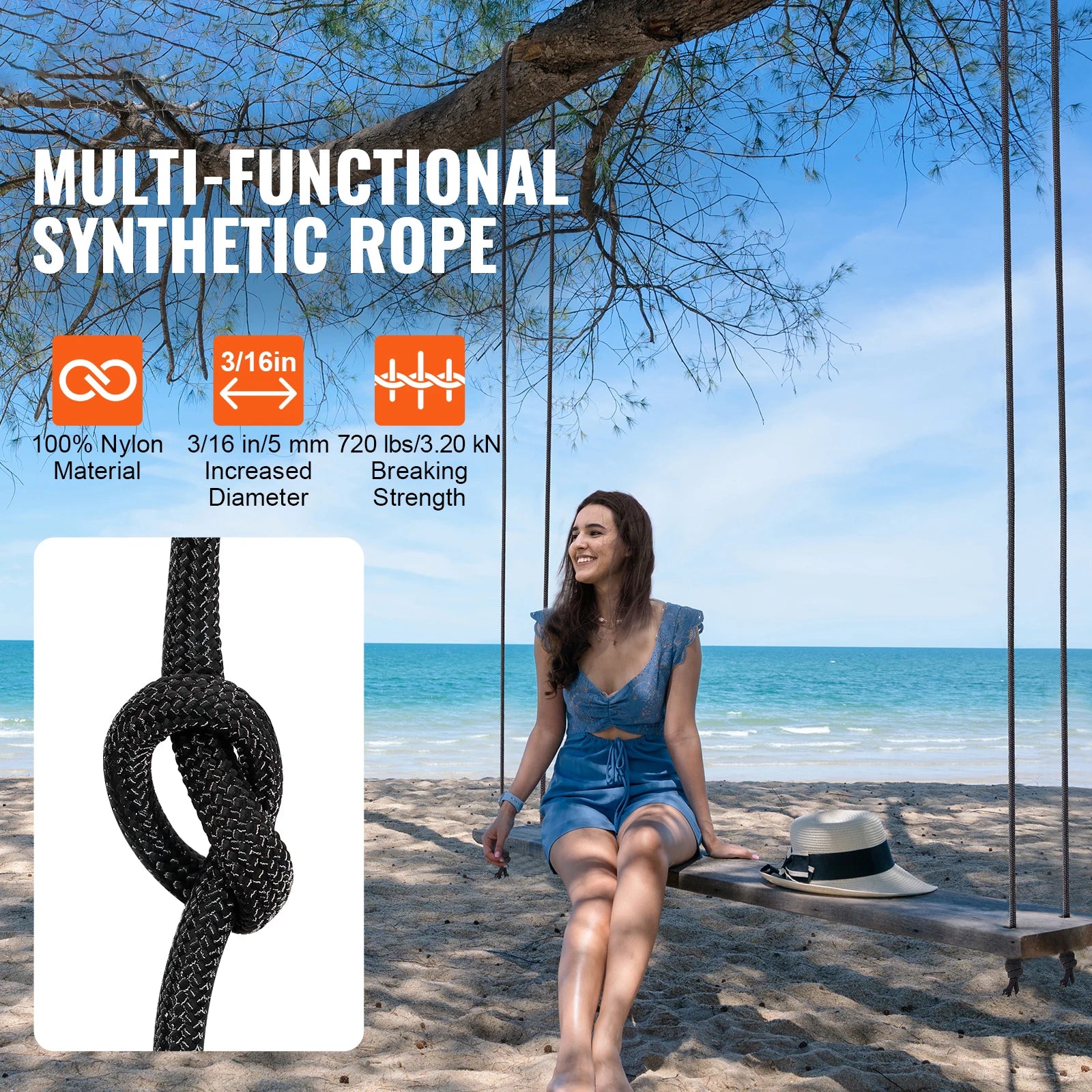 SucceBuy 3/16 in 250/1000ft Nylon Cord 32-Strand Design Multi-Purpose Rope for Outdoor Adventures.