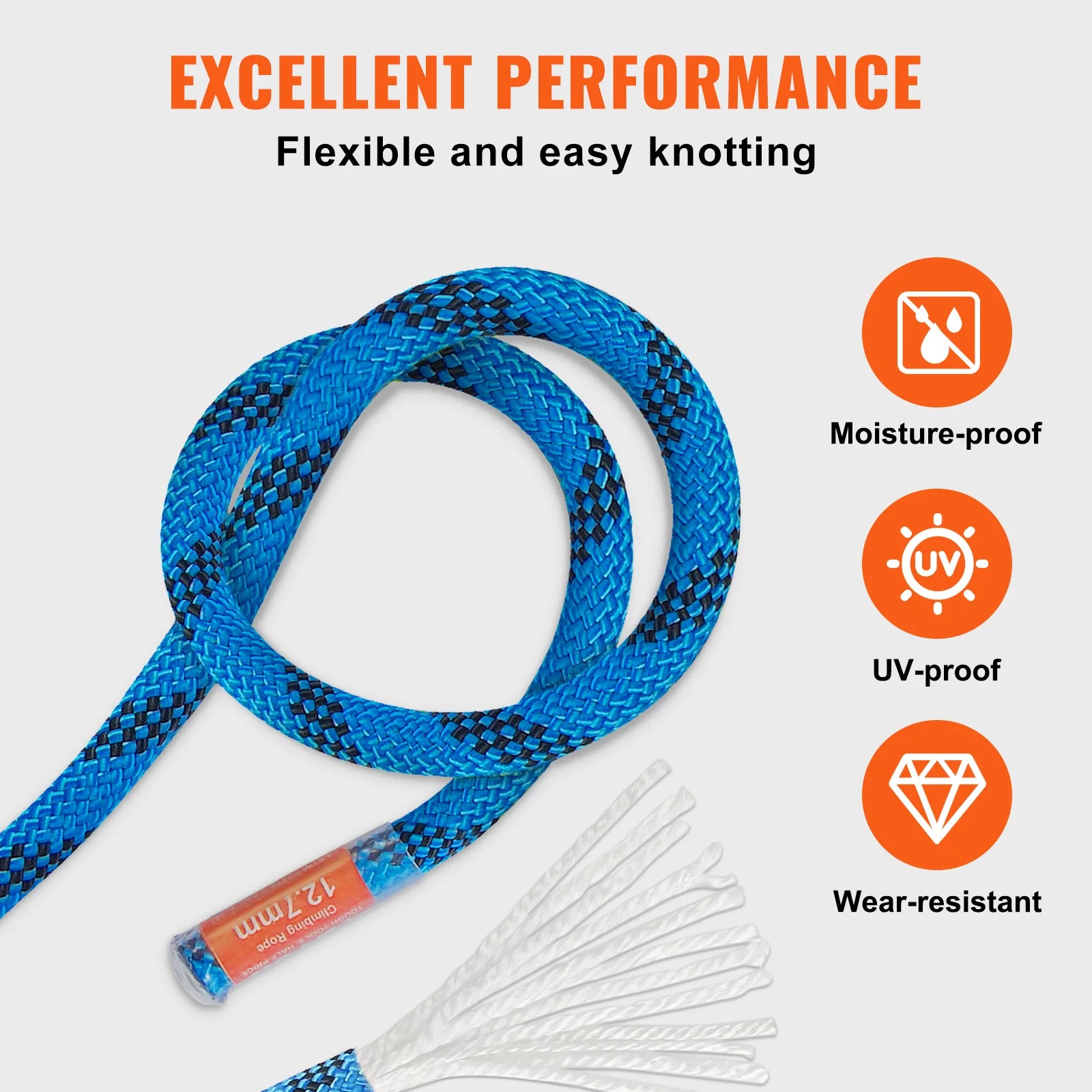VEVOR 12.7mm Static Climbing Rope 125/150/200ft Outdoor Rock Climbing Rope 30KN.